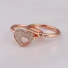 Clusterringen echt 925 Sterling Silver Rose Gold hartvormige puzzelringstapel compatibel met Europese sieraden