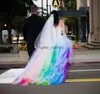 Robe de Mariage Vestido de Noiva Multi-färgade fantastiska bröllopsklänningar Rainbow Halter Tulle Lace-Up Corset High Low Bride Dress