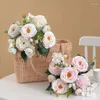 Fiori decorativi artificiali in vaso per decorazioni per la casa rotonda rotonda fake rosa bouquet casa soggiorno arredamento degli interni