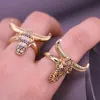 5st Design Cool Bull Head Ring for Women Copper Pave CZ Zircon Jewelry Animal Ox Horn Men Gift 240420