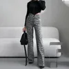 Jeans feminina Fashion Leopard Print Larito Edition Para Primavera 2024 Cantura alta Slim Pernas Lares Pontas de jeans Mulheres jeans