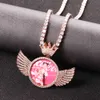 Angel Wings Photo Crown Frame Pendant plein de collier Hip Hip Hop Zircon Bijoux