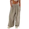 Women's Pants Capris Plus size fashionable solid color tie pocket wide leg pants Y240422