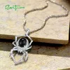 Pendants SANTUZZA Genuine 925 Sterling Silver Pendant For Women Black Agate White Cubic Zirconia Lovely Spider Trendy Cute Fine Jewelry