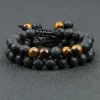 Strands Black Lava Stone Crown Charm Tiger Koraliki Eye Bransoletka dla mężczyzn kobiety Pletające bransoletki ręcznie robione regulowane biżuterię Pulseira