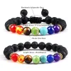 Strängar män kvinnor 7 chakra pärlband armband armband läkande tiger ögon sten chakra bön charm buddha armband justerbara smycken gåvor