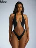Kliou Sexy Mesh Patchwork Bodys Femme Femme Halter Lacet Up Sans manches Cliavage Backless Bodyshaping Global Summer Lady Swimsuits 240423