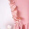 Robes de fille d'été Nouveau manche en bas âge pour filles solides Solie Vest Casual Polyester mince volant 0-6y Longueur du genou H240423
