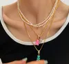 Halsband Huanzhi 2021 Ny Zircon Crystal Color Harts Teddy Bear Pendants Halsband för kvinnor Hjärtat guldchoker halsbandsmycken reser