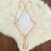 Kvinnors badkläder sexig thong baddräkt Kvinnor Gyllene Snakeskin One Piece Swimsuit Gold Cross String Bikini Swimming Beach Wear Bather Bather