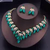 Halsband med grön kristall brud smycken uppsättningar för kvinnor lyxiga choker halsband örhängen set bröllop smycken uppsättningar prom kostym tillbehör