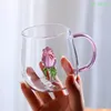 ワイングラス3Dクリエイティブガラスカップハンドルコーヒーカップ付き透明なマグカップ