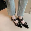 Double Buckle Fashion Flats Dance Shoes Women Black White Belt Buckle Pin Buckle Punk Mary Jane Middle-aged Women Flats 240415