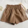 Short féminin ftlzz d'été élégant femmes pu cuir vintage dame empire slim lâche insignifiant solide