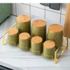 Garrafas de armazenamento jarra de tampa de madeira 7 peças conjunto de umidade à prova de umidade selações de grãos integrais Organizador de alimentos Jarros de cozinha material de cozinha