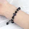 Brins Hot Prayer Cross Men Bracelet Handmade 8 mm Natural Tiger Eye Lava Stone Wood Perles Bracelets tressés