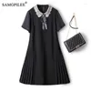 Party Dresses Elegant Women's For 2024 European Station Crochet Lace Doll Collar Slim Fit Drape Short Sleeve Dress Summer