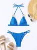 Women's Swimwear 2 Piece Bikini Set Halter Neck Ring Linked Tie Up Tops Low Waist Shorts Bathing Suit Outfits