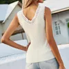 Women's T Shirts Sleeveless Slim Knitwear Lace Vest Top Shirt Summer 2024 Fashion Lady Tees Solid Casual Female Knitted T-Shirts 26004