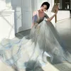 Partykleider Yosimi-light Blue Mesh Stickerei Volles Kleid für Frauen V-Ausschnitt Kurzarm A-Line Hochzeits Geburtstag 2024