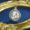 Wisiorki Ables Chic greckie bóstwo srebrne monety urok 18k złoty ton solidny 925 srebrny rzymski wisiorek monety tylko N1054