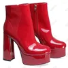 Boots Rontic Personnalisation des femmes plate-forme à la cheville côté brevet zipper block talons rond