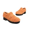 Lässige Schuhe Faux Sheep Fleece Fell Winter warme Mädchen Flach Orange Slip-on-Schnalle-Gurt Design Mode weibliche Ladung Wohnungen Wohnungen