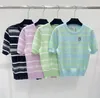 24 Women's T-shirt Short sleeved Top Stripe Gradient Digital Jewelry Knitted Short sleeved 421