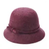 Basker Buttermer Wool fedora hatt kvinnor vinröd eleganta damer kände bowtie brittisk stil vinter kvinnlig vintage topp multi färg