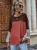 Women's T Shirts Street Trend Hit Color Contrast Pullover 2024 European och American Patchwork Waffle Långärmad avslappnad topp för kvinnor