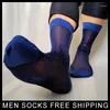 Chaussettes pour hommes rayés Silk hommes avec Jacquard Sexy Voir à travers le nylon Male Robe Formal Suit Classic Style