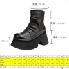 Buty Fujin 10cm punk top booties dla kobiet buty krowi oryginalna skórzana platforma jesienna klin grube podeszwy motocykl