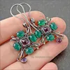 Dangle żyrandol Vintage Geometry Green Purple Stone Kolczyki Złoty srebrny kolor dla kobiet biżuteria zaręczynowa ślubna H240423