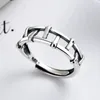 Кластерные кольца S925 Серебряное серебряное серебряное сетчатое кольцо модное простые ретро -женские женские хип -хоп модный прохладный дискотечный дизайн расстроенный дизайн