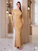 Casual Dresses Stretch Sequined Evening Night Maxi Dress Full Sleeved Bodycon Long Red Gold Green Party Gown