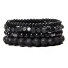 Stands Fashion Natural Stone Beads Men Bracelet multicouche Black Lava Onyx Perles charme Bracelet Bracelet Bracelet Femmes Bijoux Couples Couples