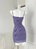 Abiti casual Design tampone stampare spaghetti abito cinturino elegante temperamento sexy garza corsetto viola banchetto abito da ballo coquette