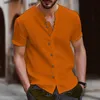 Retro Style Summer Mens Casual Cotton Linen Shirt Mock Neck Solid V-Neck Short Sleeve Loose Top Handsome Shirt US Size 240418