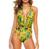 Frauen Badebekleidung Hellfrüchte Fruchtdrucken Badeanzug Blumen und Zitronenschub sexy ein Stück gegen Nackenbadanzug eleganter Strand Verschleiß Plus Size