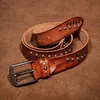 Huvudläderbältet Rivet Dekorativa nål Buckle Belt Hand Syht Men's byxbälte 240315