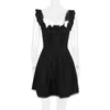 Sukienki swobodne Czarne letnie francuskie sukienki mini kobiety szczupły liniowe imprezę wakacyjną Patchwork Elegancki urodziny LB003