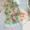 Dog Apparel Fashion Pet Green Clothes Summer Cute Cherry Oil Painting Skirt Teddy Medium-sized Puppy Clothing Suspender Dress