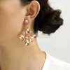 Dangle Chandelier Shiny Glass Flower Decor Exaggerated Big Dangle Earrings For Women Trend Luxury Quality Unusual Party Jewelry Accessories Gift d240323