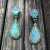 Dangle Chandelier Gorgeous Teardrop Opal Earrings for Women Vintage Jewelry Luxurious Gold Color Metal Round Moonstone Heart H240423