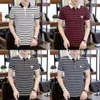 تي شيرت النسخة الكورية الصيفية Slim Fit Men مخططة قصيرة الأكمام القميص بولو قميص Sea Soul Top