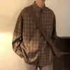 Spring kleding heren Casual Japans geruite shirt vintage streetwear down collar knop longsleveed check tops stijlvolle 240418