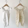 One-Pieces Adorble Baby Girls Floral Romper Summer Infant Baby Girls Linen Cotton Jumpsuit Sleeveless Ruffles Lace Bodysuit Children Fashio