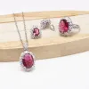 Collares Rose Rojo Piedra Blanca Blanca Cristal Plata 925 Joyas de disfraces para mujeres Pendientes de collar de anillo ajustable