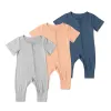 Enstycken 018m nyfödd baby jumpsuit bambu fiber baby pojke tjej kläder sommar kort ärm baby blixtlås romer mjuk nyfödda onesies