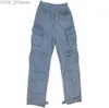 Damskie dżinsy moda Y2K kieszeń Casual Solid Towar Pants Women Wysoka talia prosta dżinsy na szerokości nogi 2024 Spring Denim Spodni uliczne odzież YQ240423